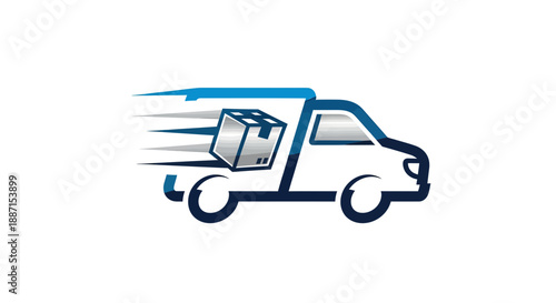 Express Delivery Service Logo Featuring a Moving Box in a Fast Cargo Transportation Truck