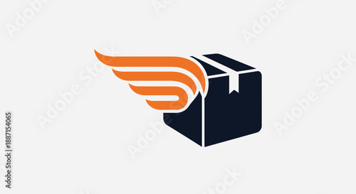 Express Shipping Delivery Concept Featuring Box With Wings On White Background