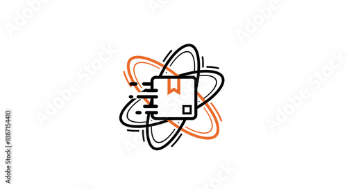 Express Shipping Illustration Depicting Rapid Package Delivery Around Orbiting Elements