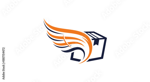 Express Shipping Logo Featuring Winged Package Represents Fast Worldwide Delivery Service