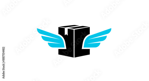 Express Shipping Logo Design Featuring Box And Wings, Fast Delivery Concept Symbol