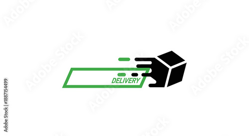 Express Shipping Logo With Box And Green Elements Conceptual Design Quickly Delivered Goods