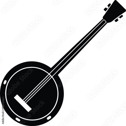 Banjo silhouette vector art illustration and minimal black and white design