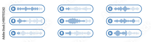 Podcast and voice audio waveform vector icons, digital interface illustration