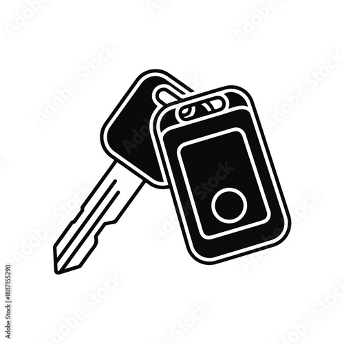 Car key with remote control fob on white background