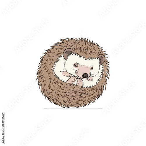 Cute hedgehog curled up in a ball on white background