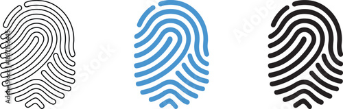 Set of three stylized fingerprint icons representing security and identity verification