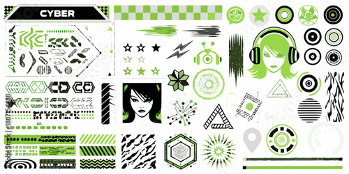 Cyberpunk aesthetic elements a collection of digital graphics and futuristic designs