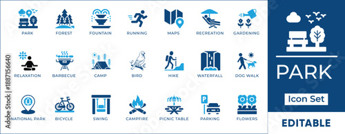Urban Green Space Outdoor Recreation Wellness Eco Living Vector Icon Set