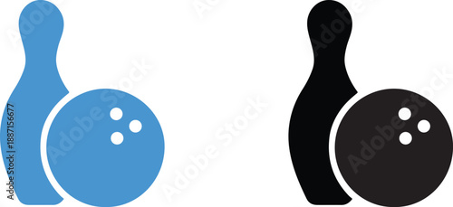 Bowling pin and ball icons in blue and black, representing the classic sport
