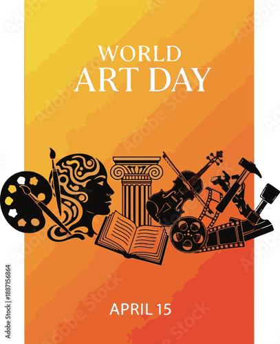 World Art Day Celebration Concept with Creative Arts Icons on Gradient Background