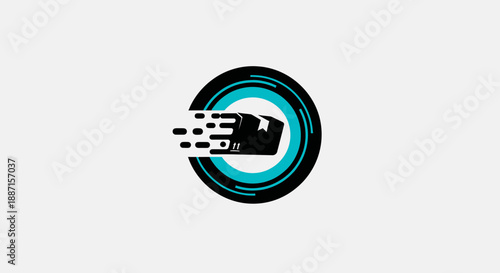 Fast Delivery Logo Design Depicting a Package in a Circular Frame for Commerce