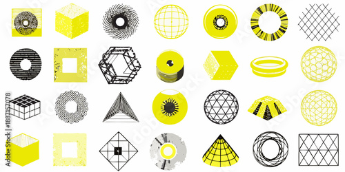Abstract geometric shapes in yellow and gray a diverse collection of forms