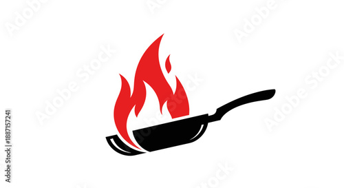 Fiery Cooking: Vibrant Illustration of a Pan on Fire Cooking Culinary Inspiration