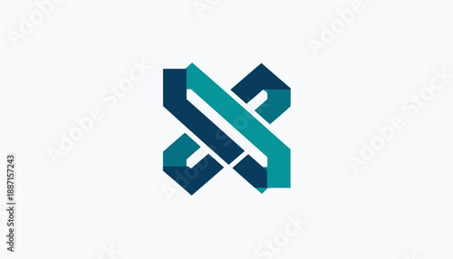 Geometric Abstract Logo Design With Interwoven Shapes In Blue And Turquoise Hues
