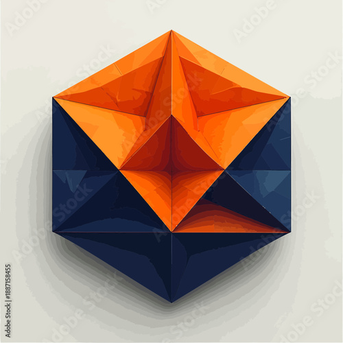 Geometric Composition With Interlocking Planes In Bold Orange And Deep Navy Hues
