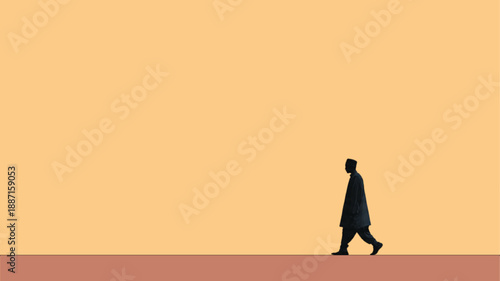 Person walking in early morning after sehri silhouette, Ramadan dawn lifestyle and peaceful routine vector illustration
