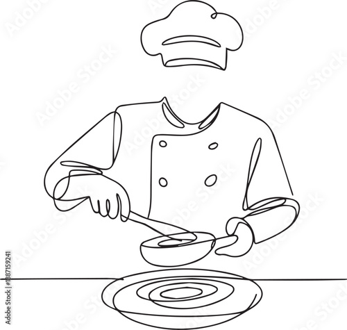 Chef preparing a dish in a kitchen from a front view