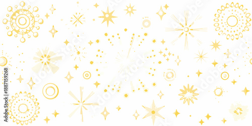 Delicate golden sparkles and floral patterns on a white background