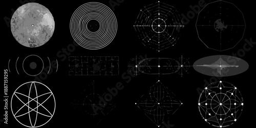 Geometric shapes and patterns an arrangement of ellipses lines and grids