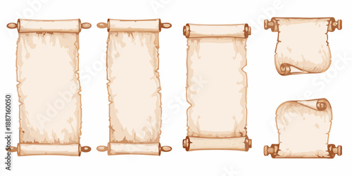 A collection of aged parchment scrolls ideal for vintage designs