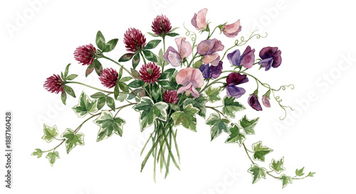 A watercolor vector illustration bouquet of flowers