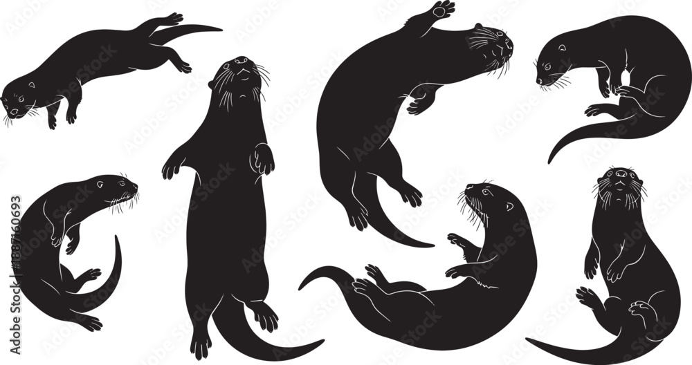Obraz premium A versatile vector set of black animal silhouettes featuring a dog, cat, and kangaroo as minimalist icons for wild nature or pet tattoo designs