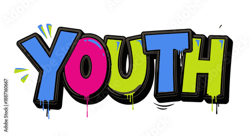 Colorful graffiti style youth text with vibrant letters.