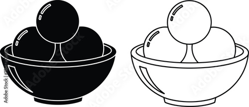 Bowls of ice cream silhouettes showing scoops dessert icon in black and white for food menu and cafe vector illustration
