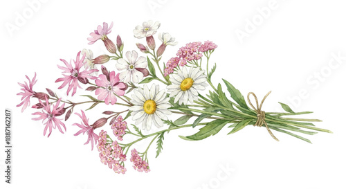 A watercolor vector illustration bouquet of wildflowers