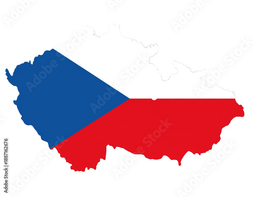 Map of Czech Republic Silhouette with National Flag Blue Triangle and Red White Stripes Isolated on White