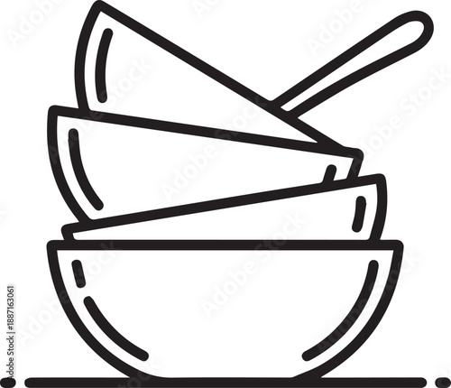 Mixing Bowls and Whisk Illustration on Kitchen Counter Top