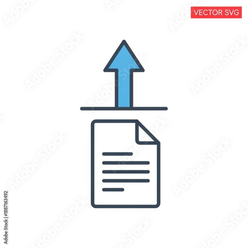 Vector illustration of document with blue arrow pointing up for upload or send