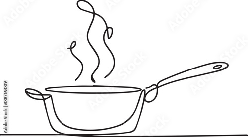 Steamy Cooking Vessel with Handle and Rising Vapors on Kitchen Surface