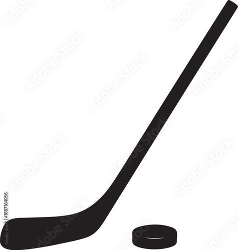 Black Hockey Stick and Puck on White Background also transparent background
