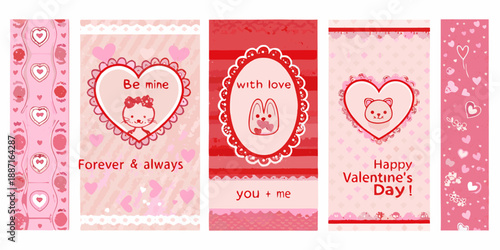 Charming valentine s day themed decorative cards with cute kitten and heart designs