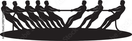 Black Silhouette of Two Teams Competing in a Tug of War on a Round Base also transparent background competition