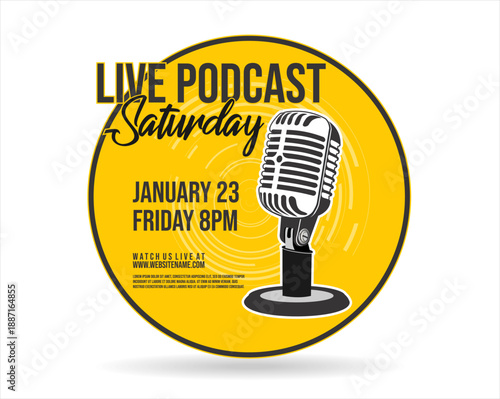 Retro vintage templates with microphones for online radio podcast and live broadcast, Podcast logo design