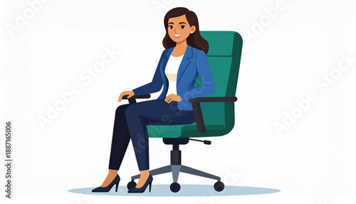 Professional woman sitting in a modern office chair looking confident