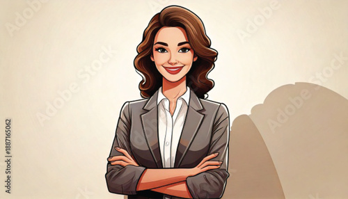 Professional woman in a suit with a warm and confident expression