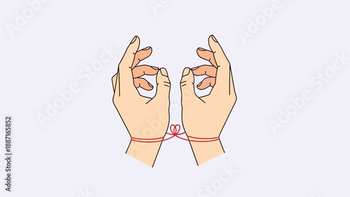 The Red String of Fate Two Hands Connected by a Symbol of Destiny and Love