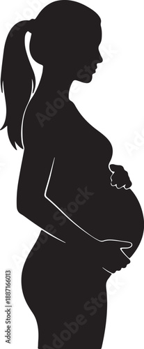 Silhouette of Pregnant Woman with Ponytail Holding Her Belly also transparent background