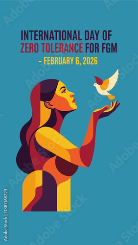 Woman empowering against female genital mutilation with dove