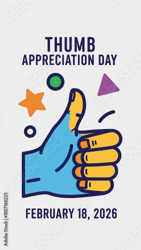 Vibrant Thumb Appreciation Day graphic with colorful shapes and thumbs up