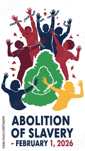 People breaking free from slavery chains on Abolition of Slavery Day