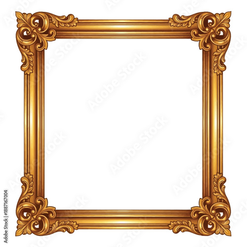Ornate golden picture frame with intricate details and empty center