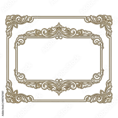 Ornate gold frame with decorative corners and centerpiece, viewed straight on
