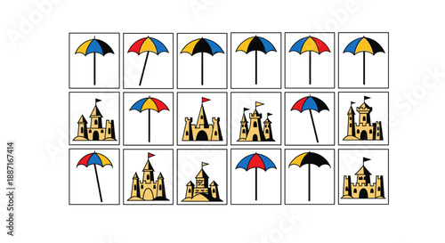 Children playing with colorful umbrellas sandy beach during daytime