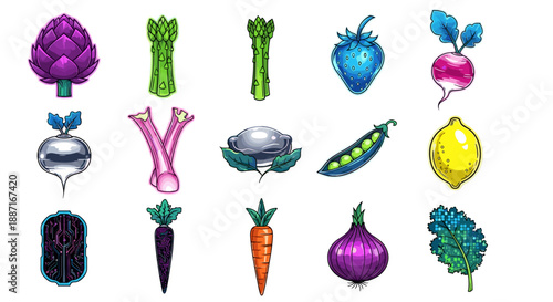 Collection of colorful vegetables and fruits