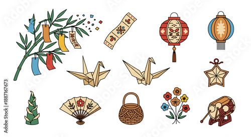 Collection of traditional japanese new year decorations and symbols